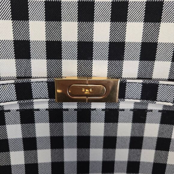 🐢 Tory Burch Black/White Checkered Canvas Lee Radziwill Top Handle Bag - Picture 3 of 17